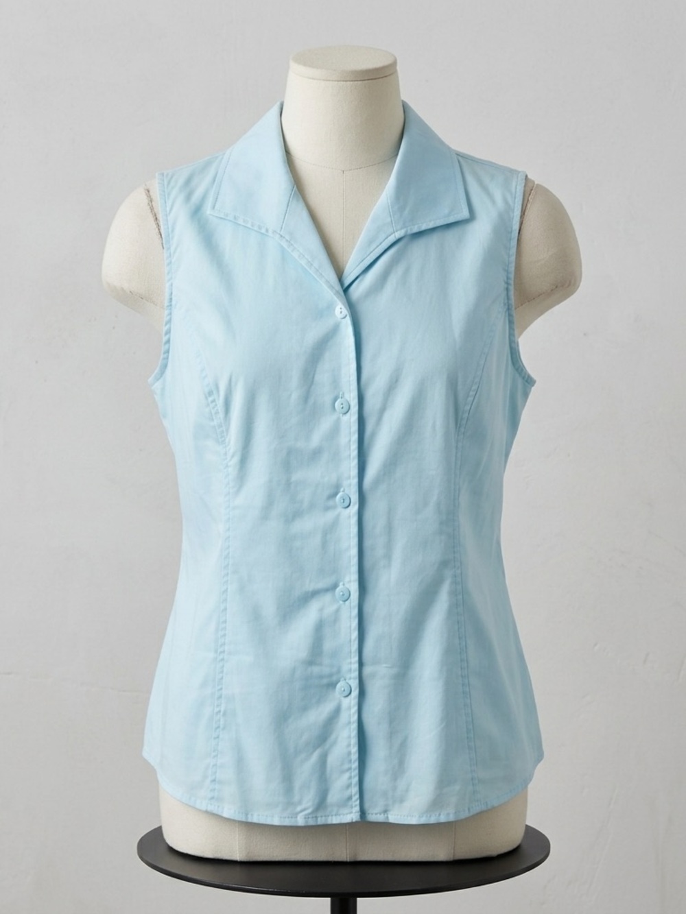 Linea by Louis Dell'Olio 16 Blue Collared Sleeveless Button Up Shirt Preppy QVC
